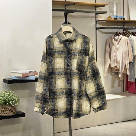 유니크 루즈핏 기모 체크 셔츠