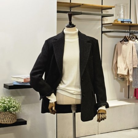 배색 투버튼 트윌 자켓