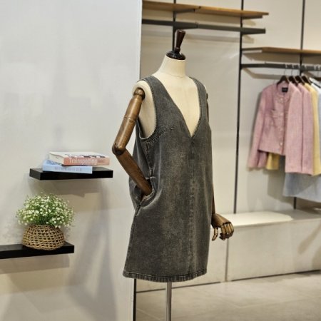 브이넥 데님 원피스