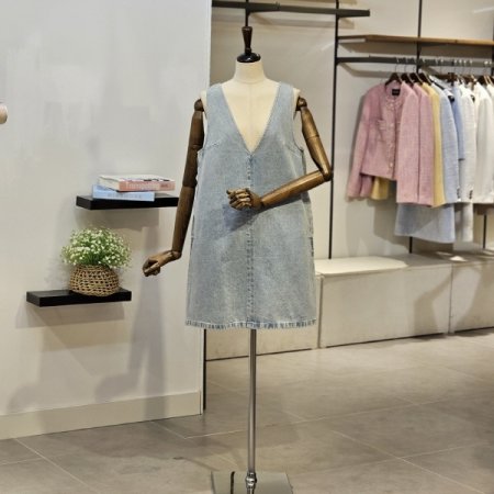 브이넥 데님 원피스