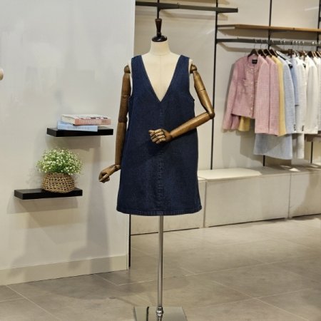 브이넥 데님 원피스