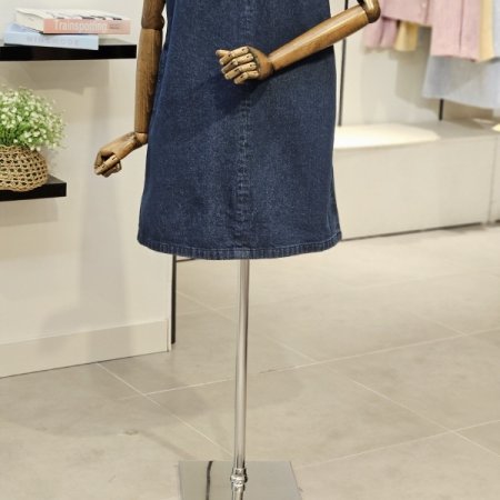 브이넥 데님 미니 원피스