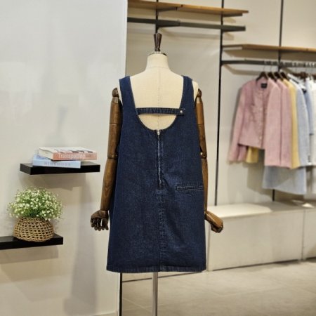 브이넥 데님 미니 원피스