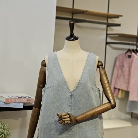 브이넥 미니 데님 원피스