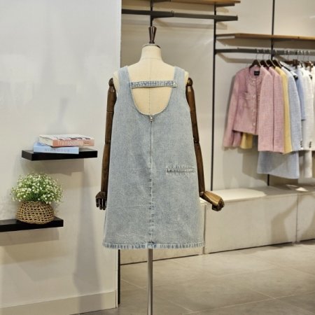 브이넥 미니 데님 원피스