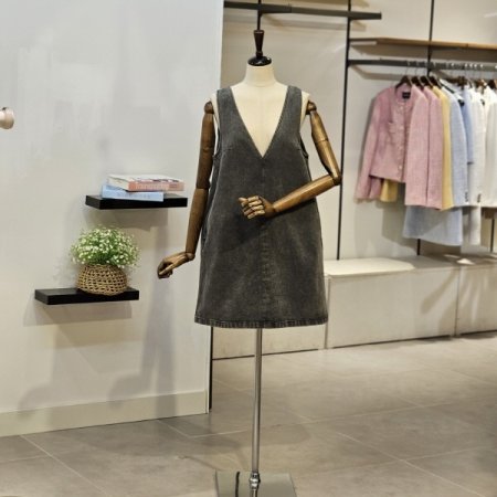 브이넥 미니 데님 원피스