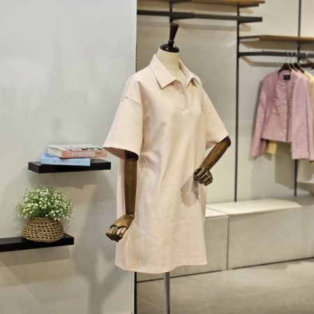 자수 티셔츠형 반팔 원피스