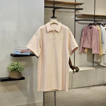 자수 티셔츠형 반팔 원피스