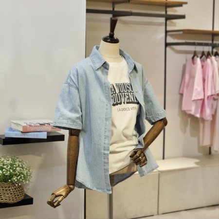 데님 반팔 셔츠