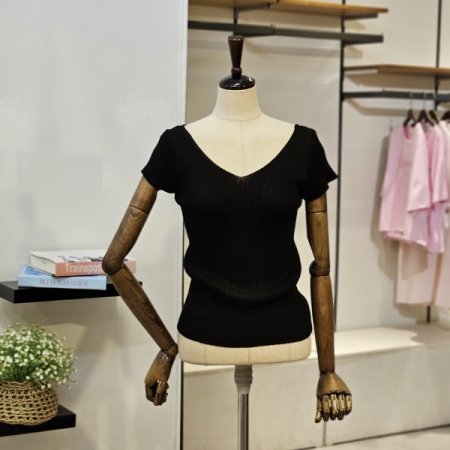 와이드 브이넥 반팔 니트