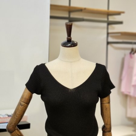 와이드 브이넥 반팔 니트