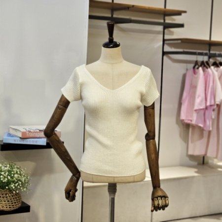 와이드 브이넥 반팔 니트