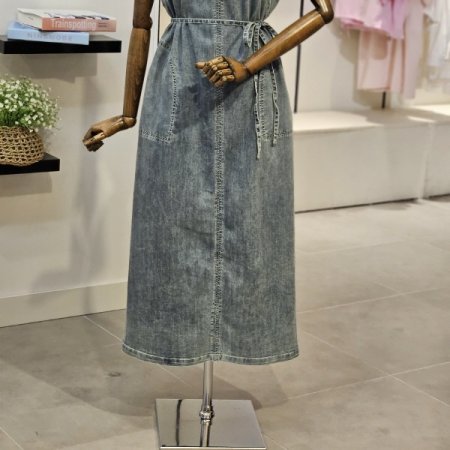 브이 데님 롱 원피스