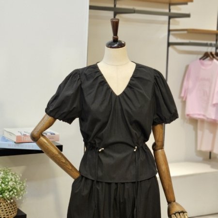 브이넥 블라우스 바지 세트