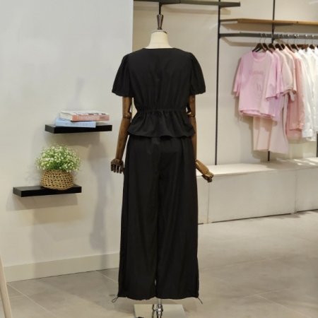 브이넥 블라우스 바지 세트