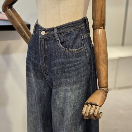 딥 배기 와이드 데님 팬츠