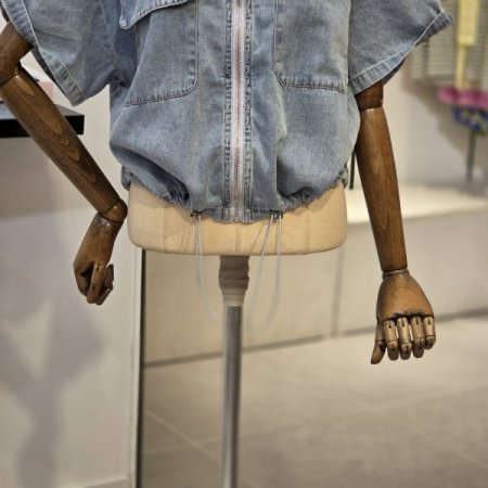 후드 스트링 데님 자켓