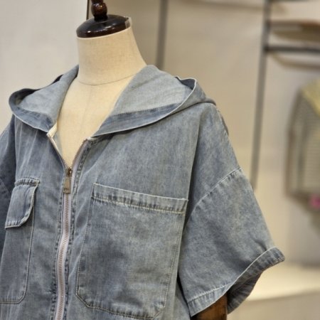 후드 스트링 데님 자켓