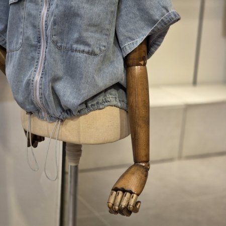 후드 스트링 데님 자켓