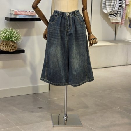 레트로 절개 하프 데님 반바지