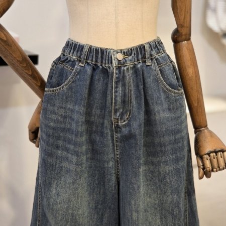 레트로 절개 하프 데님 반바지