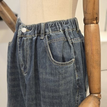 레트로 절개 하프 데님 반바지