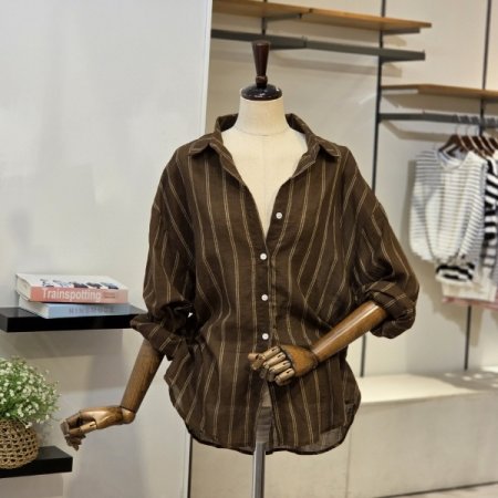 버티컬 시스루 줄무늬 셔츠