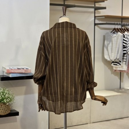 버티컬 시스루 줄무늬 셔츠