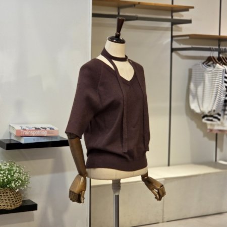 머플러 세트 브이 반팔 니트