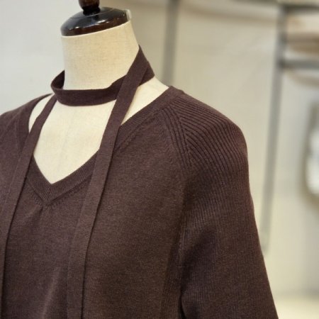 머플러 세트 브이 반팔 니트