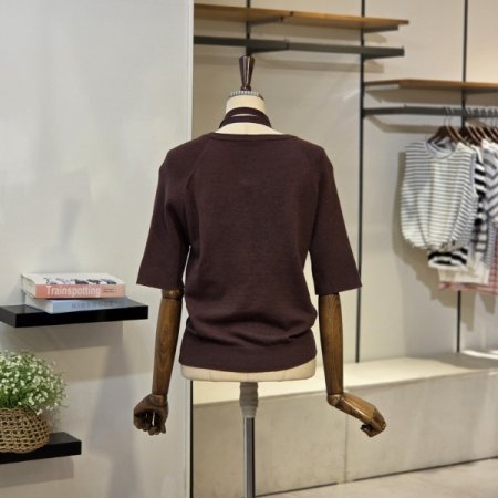 머플러 세트 브이 반팔 니트