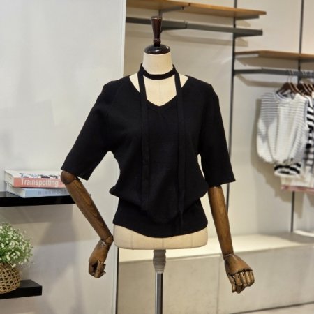 머플러 세트 브이 반팔 니트