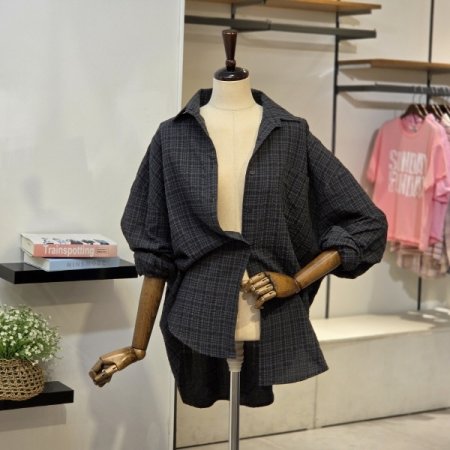 블랑 체크 오버핏 셔츠