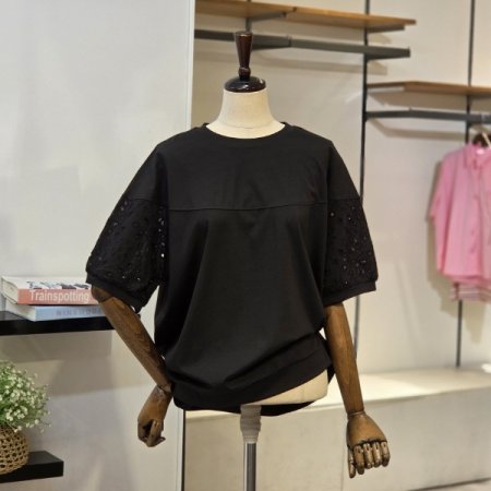 편칭 슬리브 반팔 티셔츠