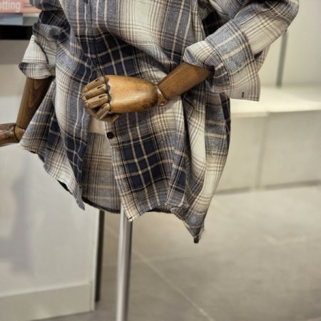 러프 체크 박시 셔츠