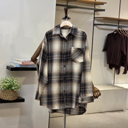 러프 체크 박시 셔츠