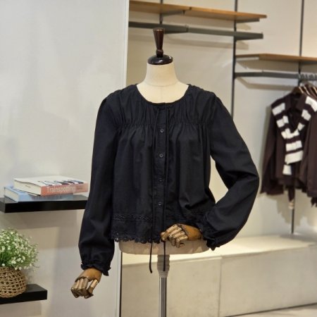 요크 셔링 레이드 밑단 블라우스