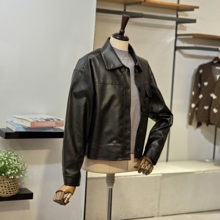 원 사이드 포켓 레더 자켓