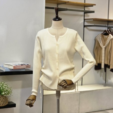 셔링 골지 니트 가디건