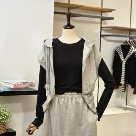 프리 후드 집업 조끼