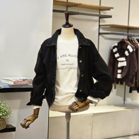 라운드절개 카라 데님자켓