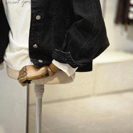 라운드절개 카라 데님자켓