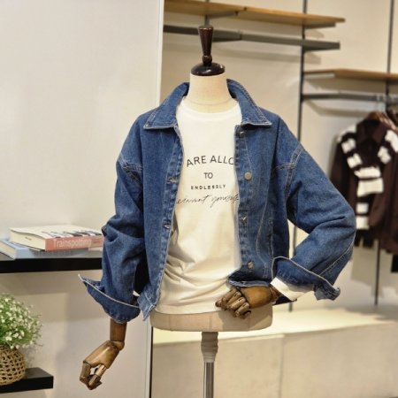 라운드절개 카라 데님자켓