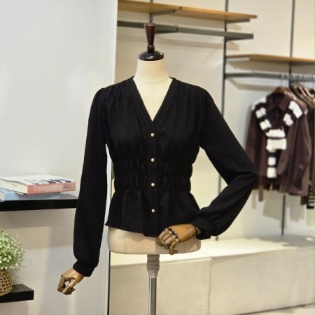 셔링 브이넥 블라우스