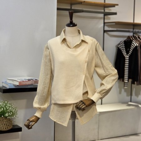 버튼 조끼 블라우스 SET