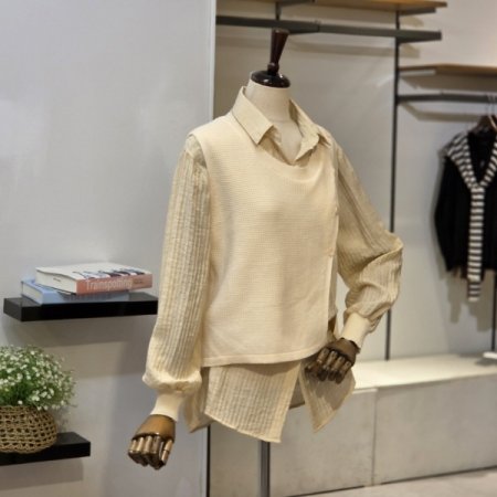 버튼 조끼 블라우스 SET