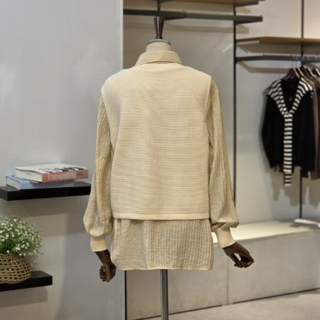 버튼 조끼 블라우스 SET