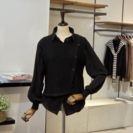 버튼 조끼 블라우스 SET