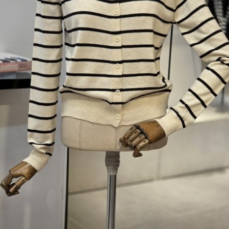 배색 라인 줄무늬 가디건