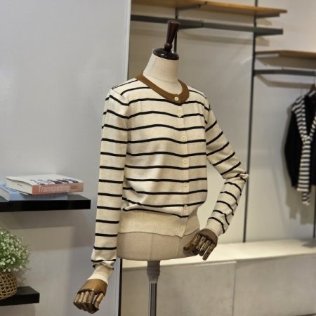 배색 라인 줄무늬 가디건